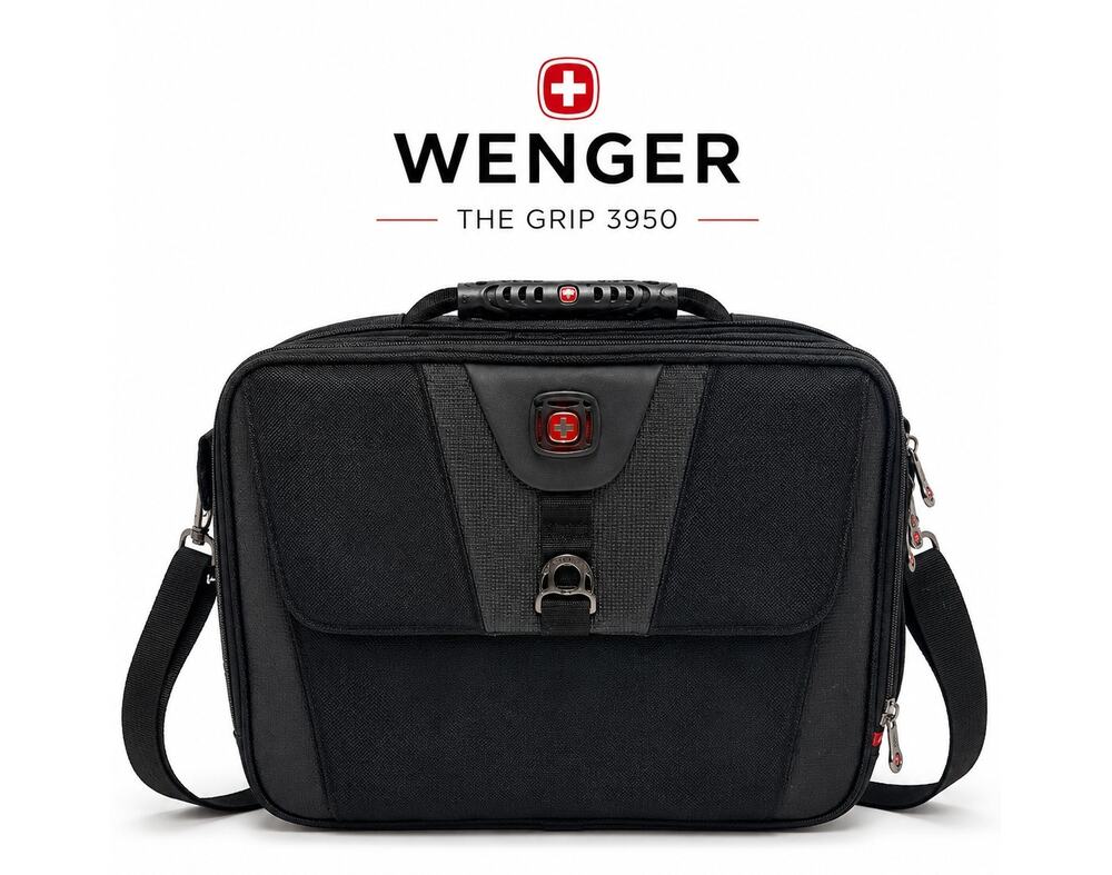 Wenger SwissGear The Grip 3950 Black Laptop Briefcase Messenger Bag Padded
